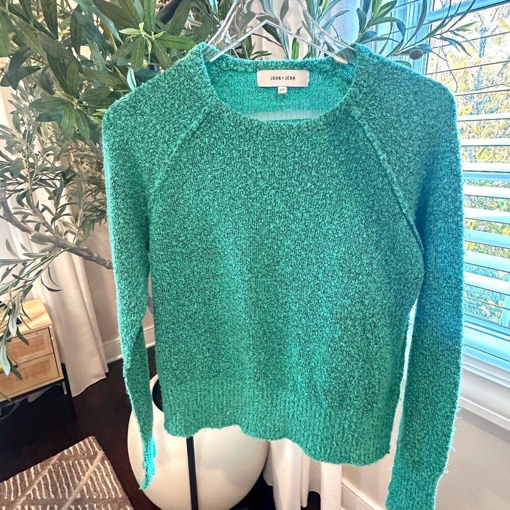 John + Jenn crewneck green/blue boucle crewneck sweater Size L